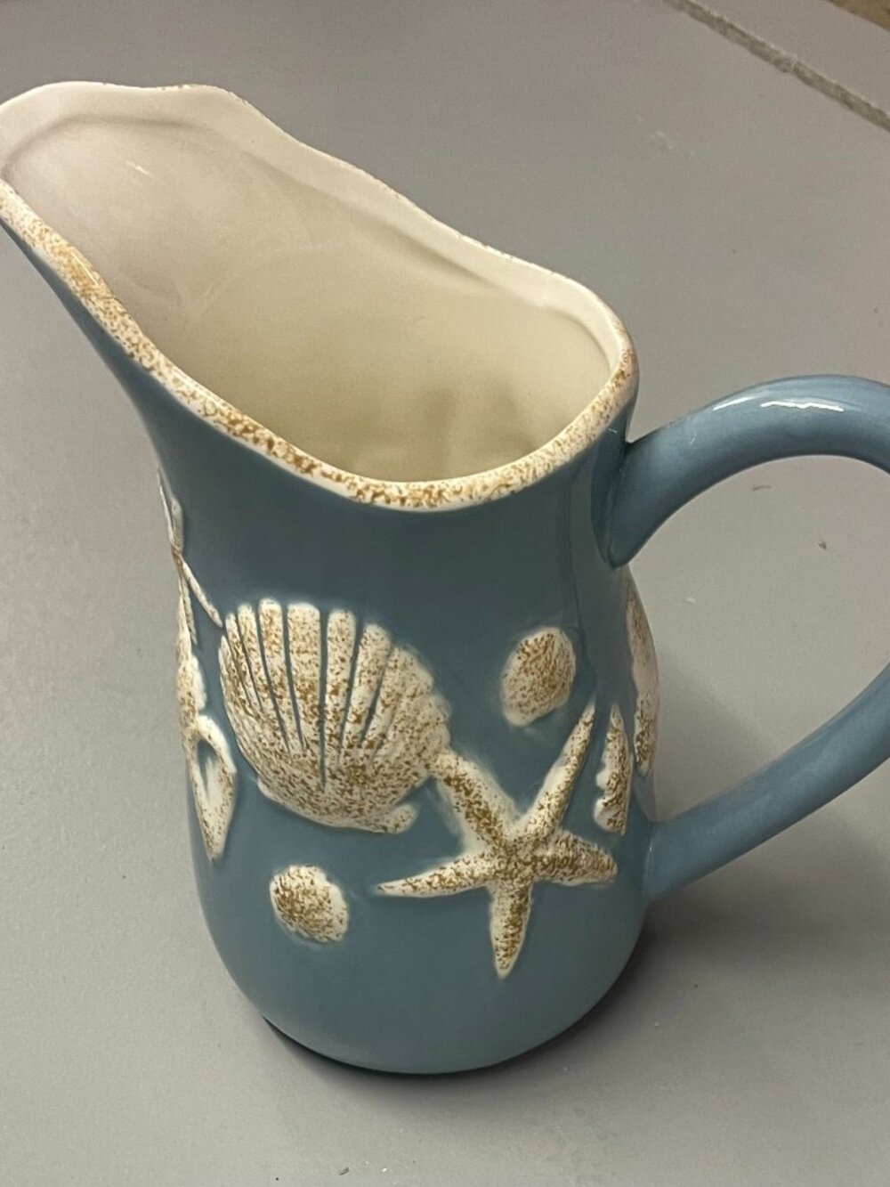 Coastal Blue Ceramic Seashell Pitcher